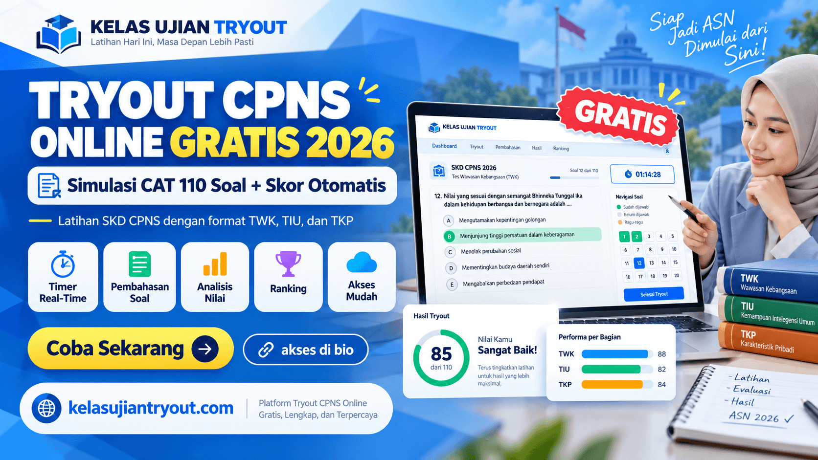 Tryout CPNS Online Gratis 2026 – Simulasi CAT 110 Soal